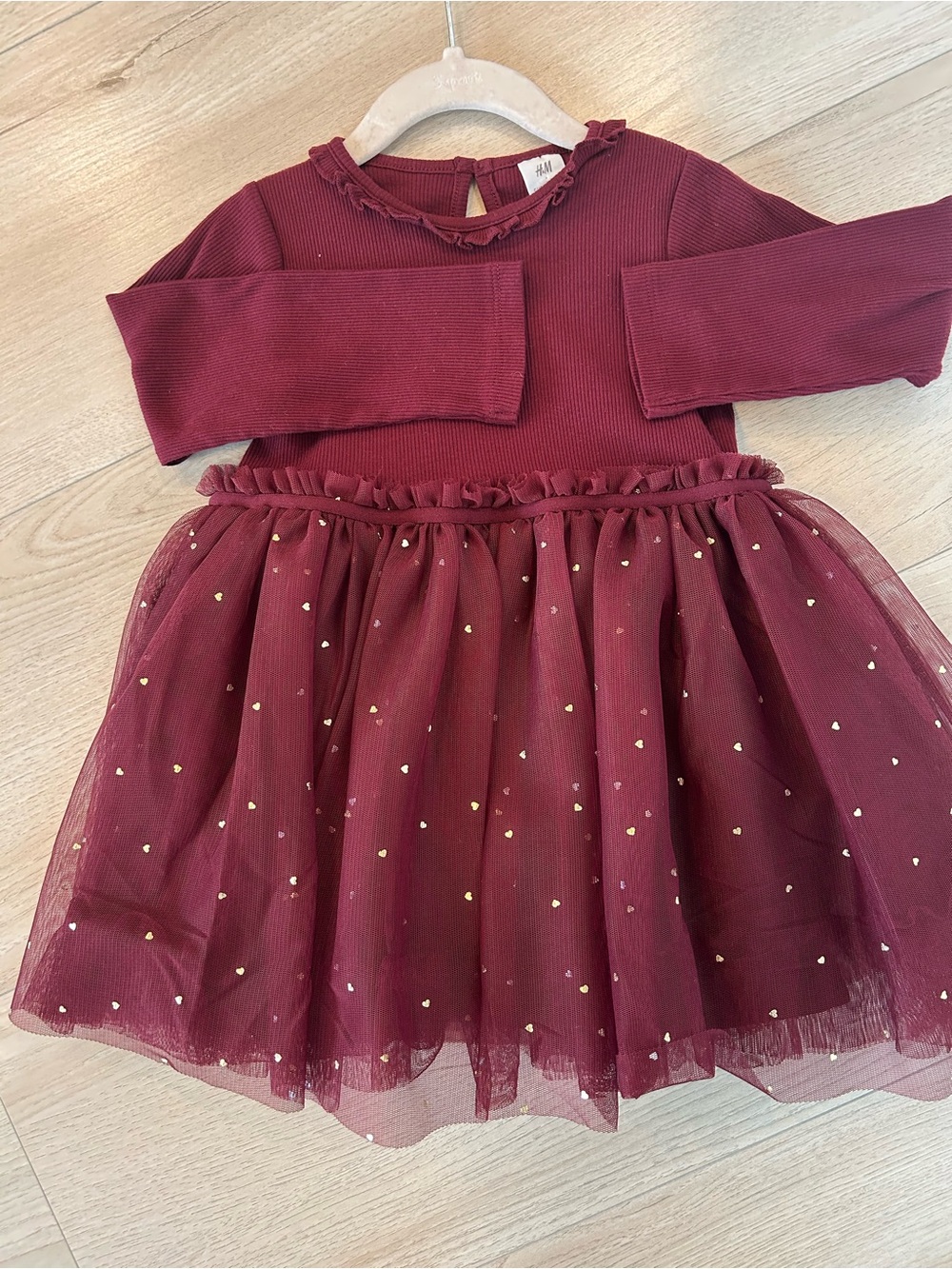 H&M Burgundy Long Sleeve Tulle Skirt Girls' Dress Size 1.5-2 toddler 2T